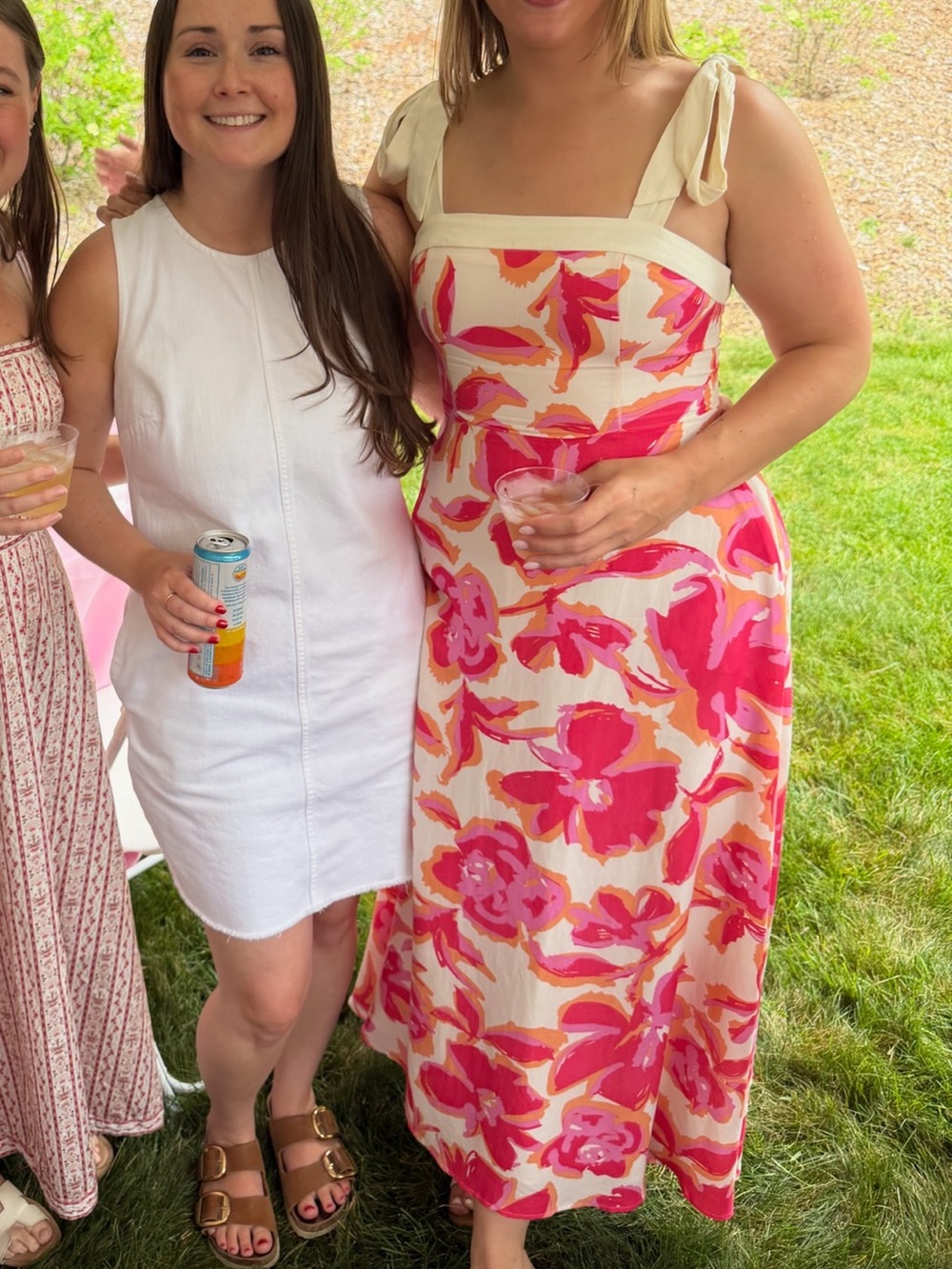 Tie-Shoulder Pink Floral Maxi Dress - Women's